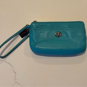 Coach Blue Leather Wristlet 8x5”